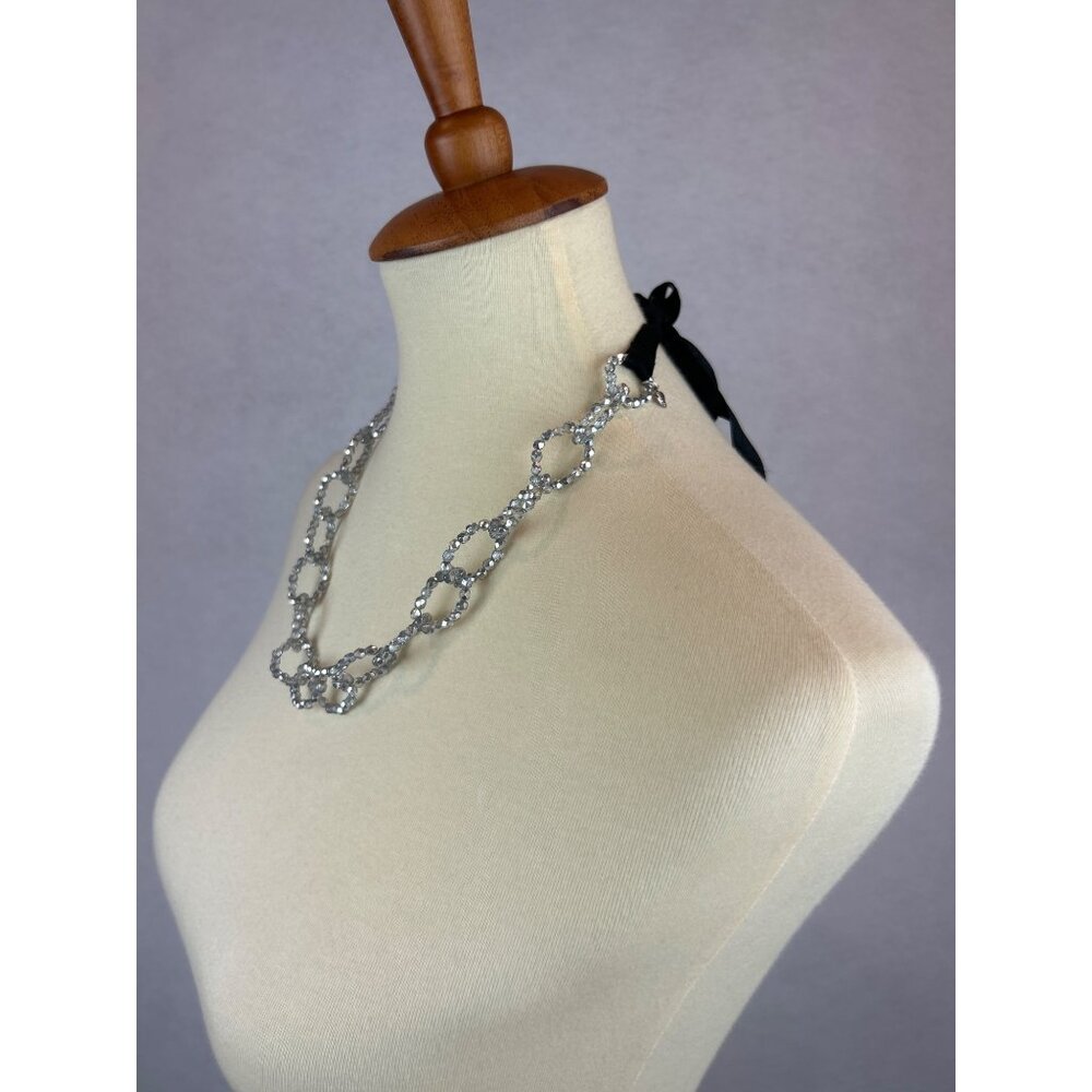 Coralee Crystal Beaded Necklace Black Ribbon Tie Adjustable Sparkly